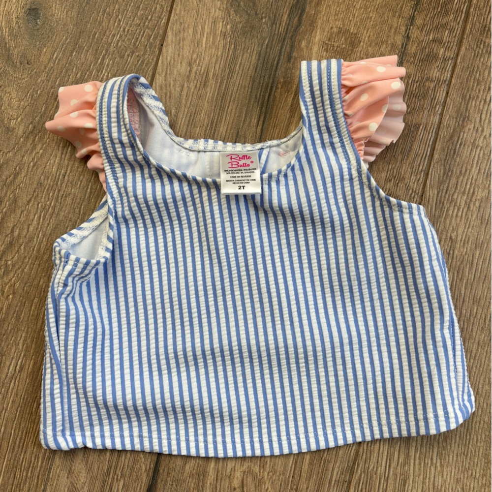 Ruffle Butts 2T Blue and Pink Striped Girl Swim Bikini Top New NWOT